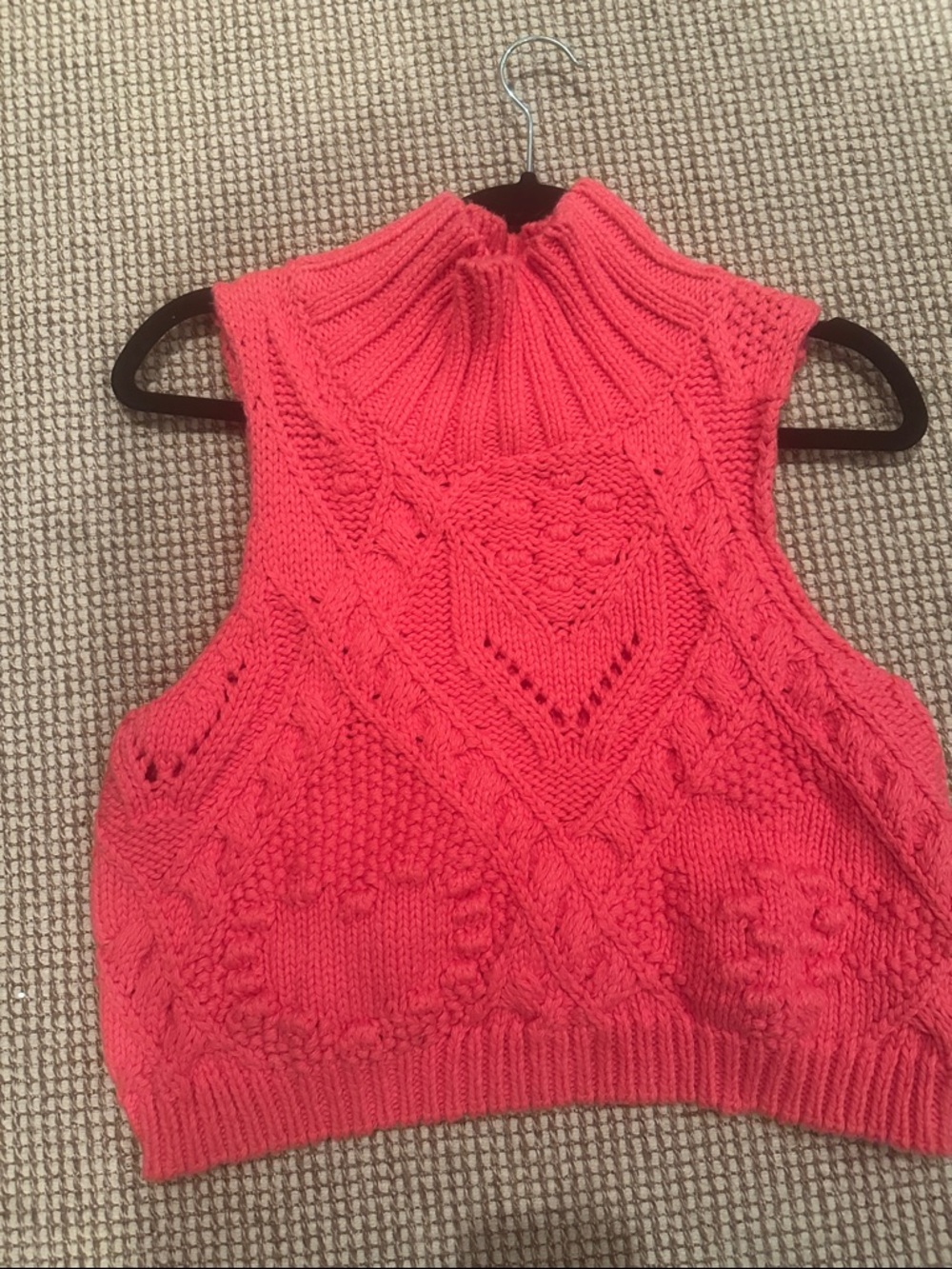Free People Coral Cable Knit Sleeveless Mock Neck Crop Top